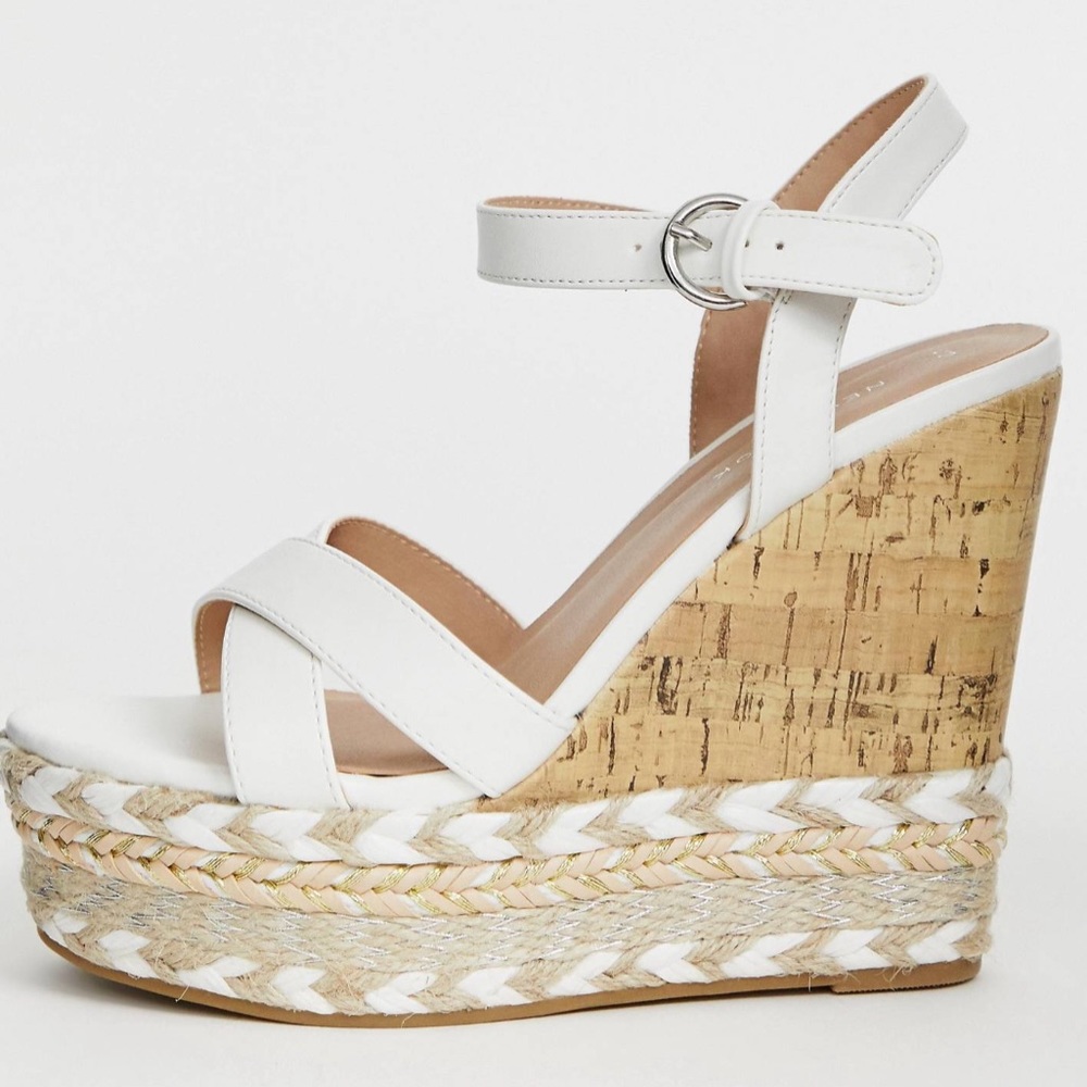 New look cork and espadrille sandals wedges/white